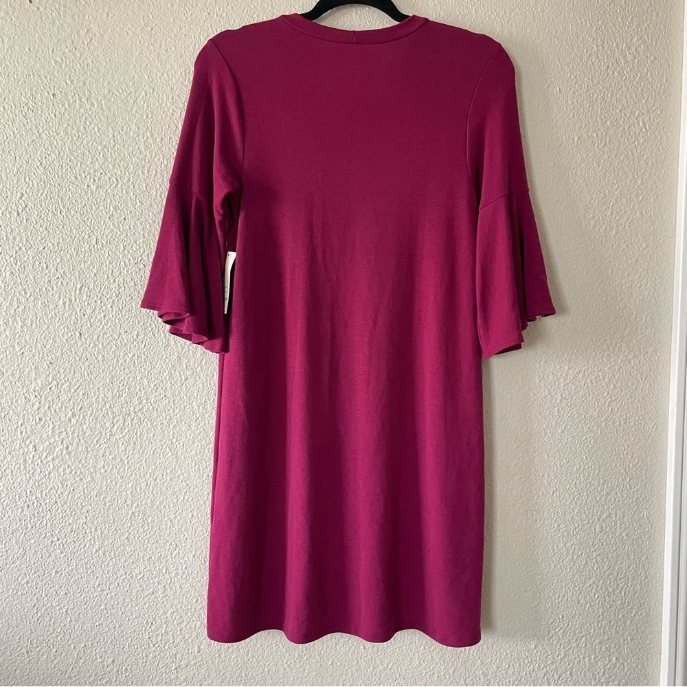 🚨NWT Francesca’s Alya Shirt Dress Womens S Burgundy 3/4 Bell Sleeve Flowy Casual - Picture 8 of 14